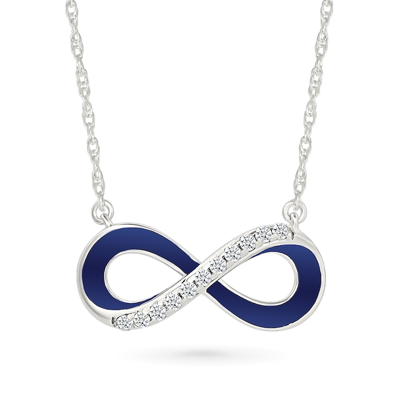 White Lab-Created Sapphire and Blue Enamel Infinity Twist Necklace in Sterling Silver