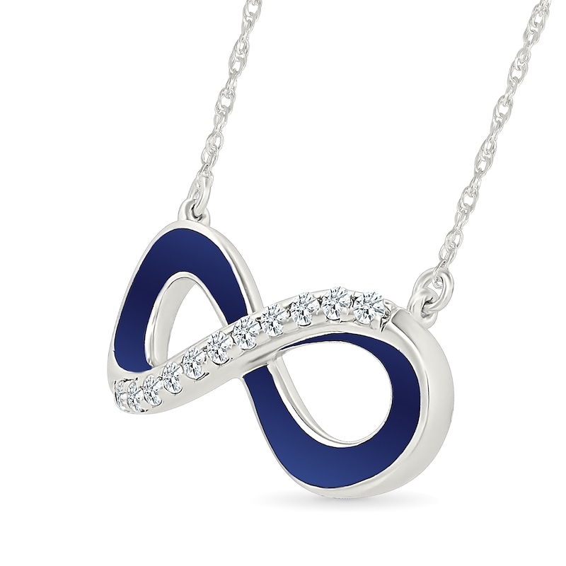 White Lab-Created Sapphire and Blue Enamel Infinity Twist Necklace in Sterling Silver