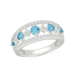Swiss Blue Topaz and White Lab-Created Sapphire Openworked Ring in Sterling Silver