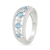 Thumbnail Image 2 of Swiss Blue Topaz and White Lab-Created Sapphire Openworked Ring in Sterling Silver