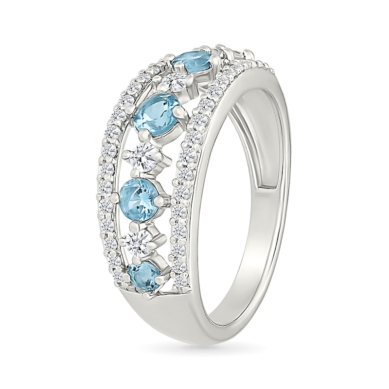 Main Image 2 of Swiss Blue Topaz and White Lab-Created Sapphire Openworked Ring in Sterling Silver