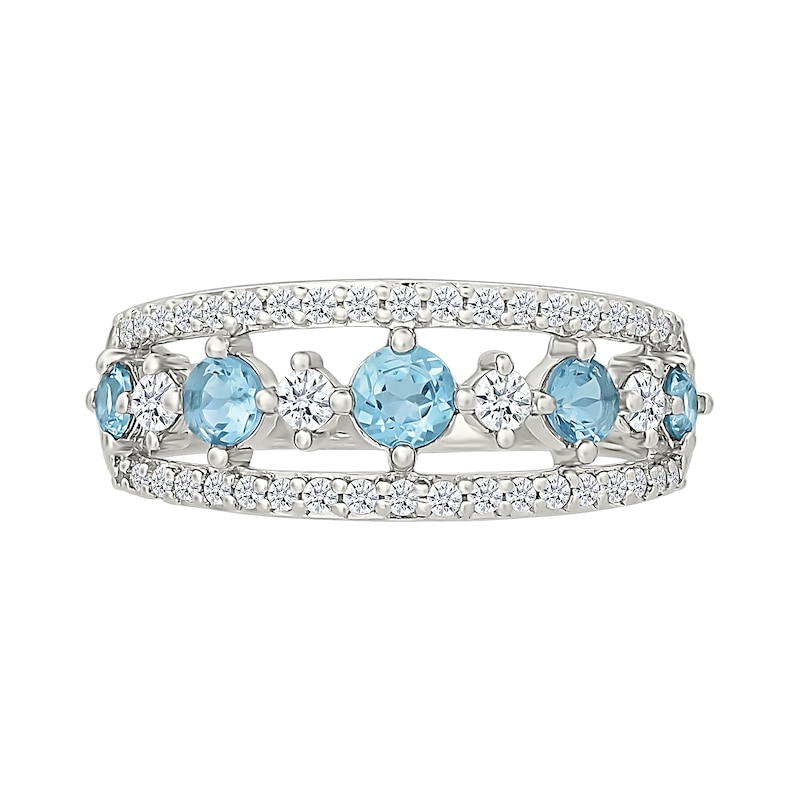 Main Image 3 of Swiss Blue Topaz and White Lab-Created Sapphire Openworked Ring in Sterling Silver