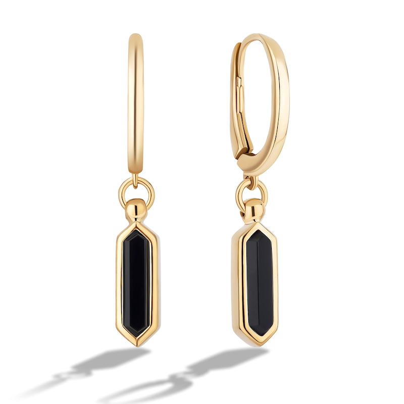 Main Image 2 of Limor Mindful Jewellery Guidestones Elongated Hexagon Black Onyx Solitaire Drop Earrings in 10K Gold