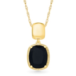 Cushion-Cut Black Onyx Drop Pendant in Sterling Silver with 10K Gold Plate