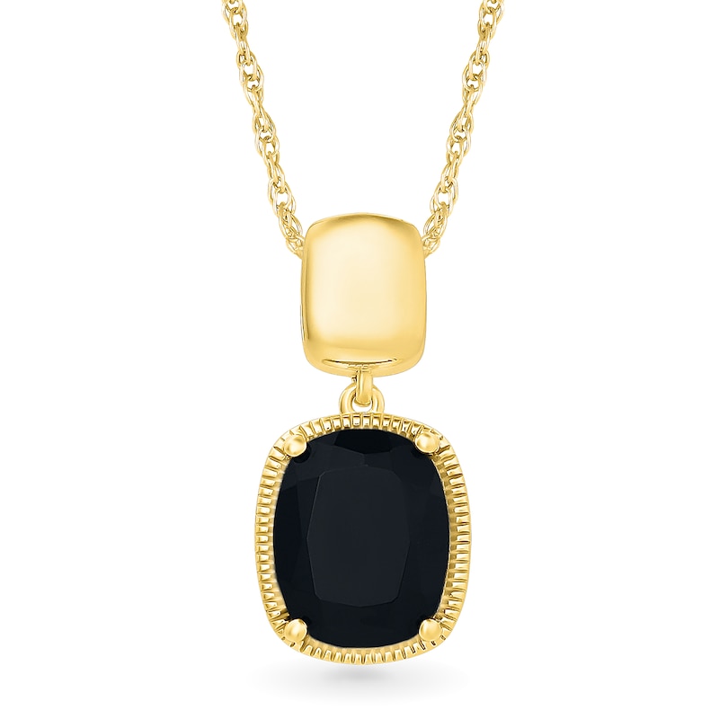 Main Image 1 of Cushion-Cut Black Onyx Drop Pendant in Sterling Silver with 10K Gold Plate