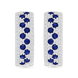 Blue and White Lab-Created Sapphire Hoop Earrings in Sterling Silver