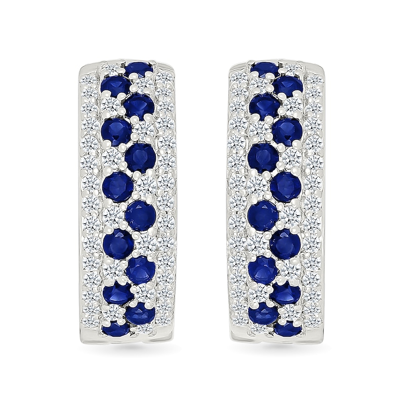Main Image 1 of Blue and White Lab-Created Sapphire Hoop Earrings in Sterling Silver