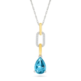 Pear-Shaped Swiss Blue Topaz and 0.04 CT. T.W. Diamond Pendant in Sterling Silver and 10K Gold