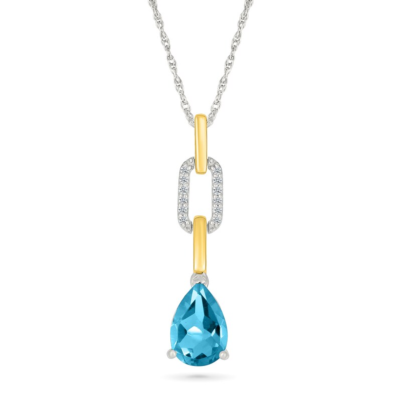 Pear-Shaped Swiss Blue Topaz and 0.04 CT. T.W. Diamond Pendant in Sterling Silver and 10K Gold