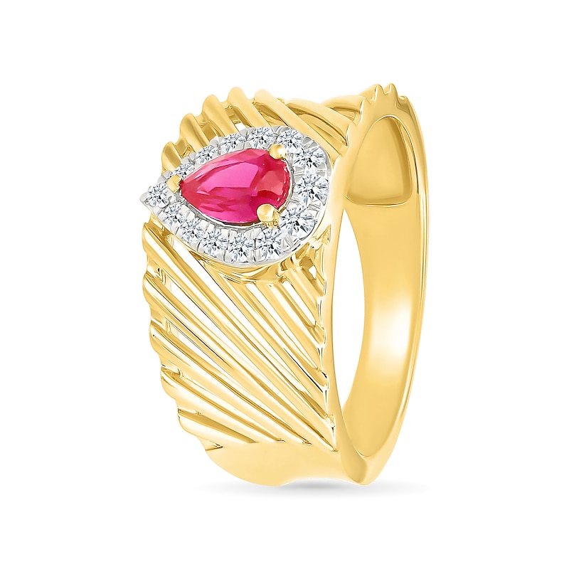 Pear-Shaped Lab-Created Ruby and White Lab-Created Sapphire Convex Ring in Sterling Silver with 10K Gold Plate