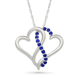 Blue Lab-Created Sapphire Double Heart Infinity Pendant in Sterling Silver