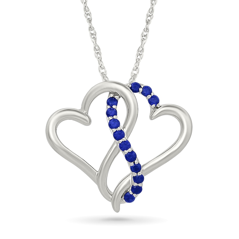 Blue Lab-Created Sapphire Double Heart Infinity Pendant in Sterling Silver