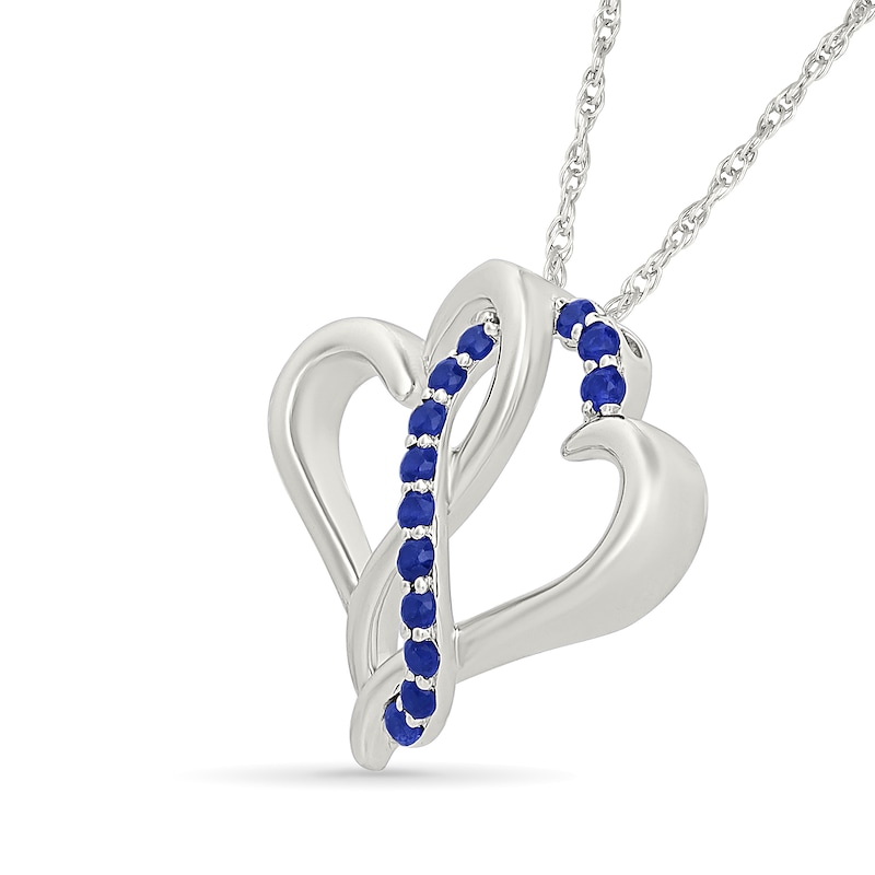 Blue Lab-Created Sapphire Double Heart Infinity Pendant in Sterling Silver