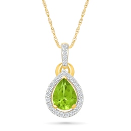 Pear-Shaped Peridot and White Lab-Created Sapphire Frame Pendant in 10K Gold