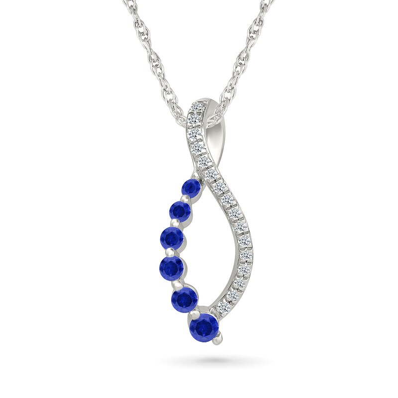 Blue Lab-Created Sapphire and 0.085 CT. T.W. Diamond Journey Infinity Pendant in Sterling Silver