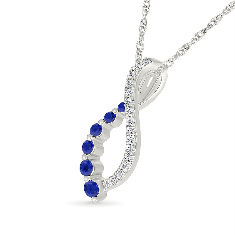 Blue Lab-Created Sapphire and 0.085 CT. T.W. Diamond Journey Infinity Pendant in Sterling Silver