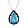 Thumbnail Image 1 of Pear-Shaped Blue Topaz and Black Enamel Frame Necklace in Sterling Silver