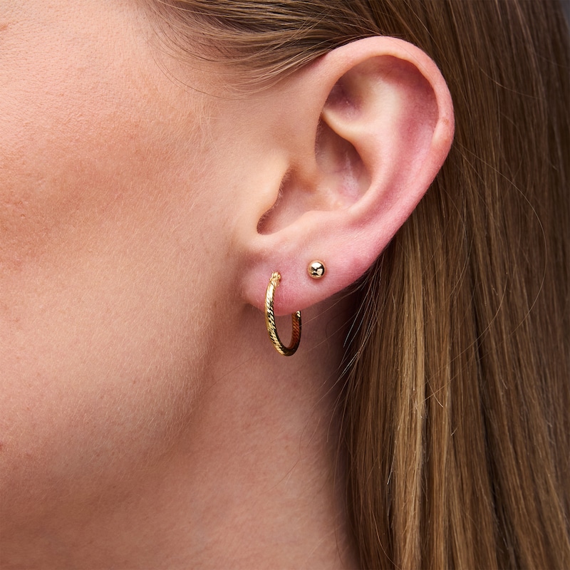 18.0mm Textured Hoop and Ball Post Earrings Set in Hollow 10K Gold