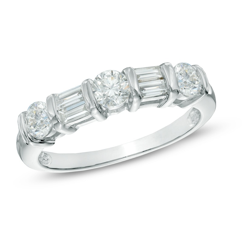 Previously Owned - 1.00 CT. T.W. Diamond Alternating Anniversary Band in 14K White Gold