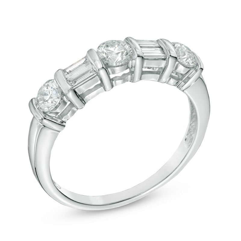 Previously Owned - 1.00 CT. T.W. Diamond Alternating Anniversary Band in 14K White Gold