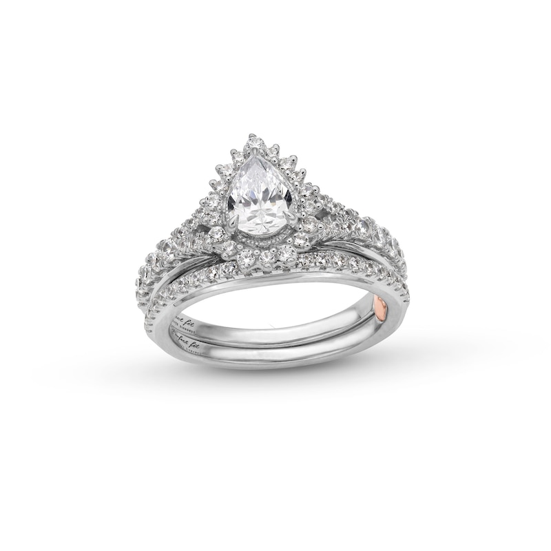 Previously Owned - Perfect Fit 1.25 CT. T.W. Pear-Shaped Certified Lab-Grown Diamond Sunburst Frame Bridal Set in 14K White Gold (F/SI2)