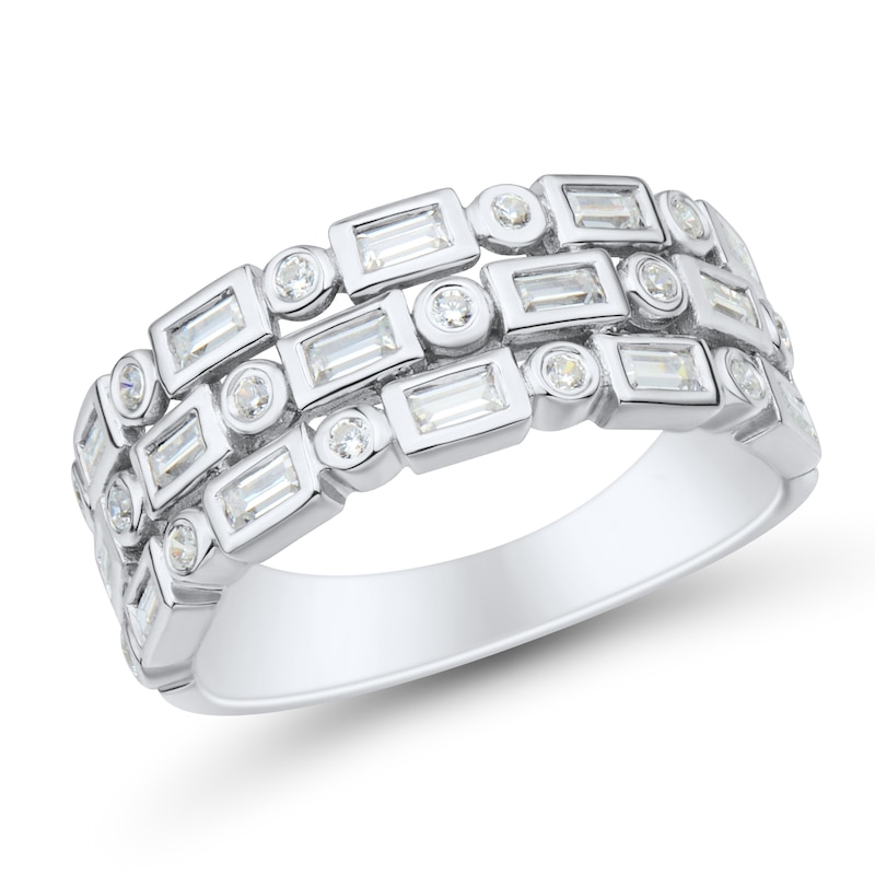 Previously Owned - 0.45 CT. T.W. Baguette and Round Diamond Alternating Triple Row Anniversary Band in 10K White Gold