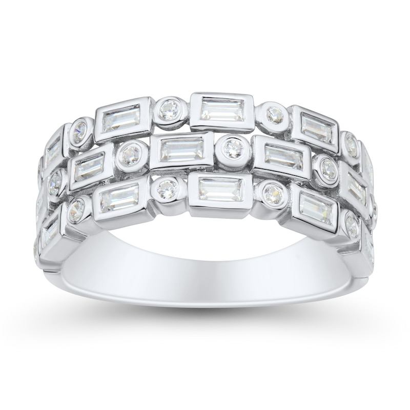 Previously Owned - 0.45 CT. T.W. Baguette and Round Diamond Alternating Triple Row Anniversary Band in 10K White Gold