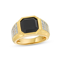 Previously Owned - 11.0mm Octagonal Onyx and 0.50 CT. T.W. Diamond Tiered Row Ring in 10K Gold