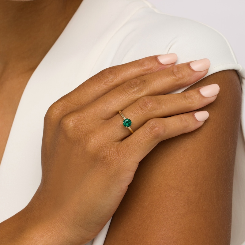 Previously Owned - 6.0mm Lab-Created Emerald Solitaire Bypass Ring in 10K Gold
