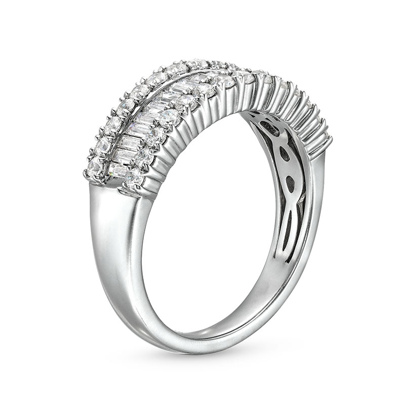 Previously Owned - 1.00 CT. T.W. Baguette and Round Diamond Triple Row Anniversary Band in 14K White Gold