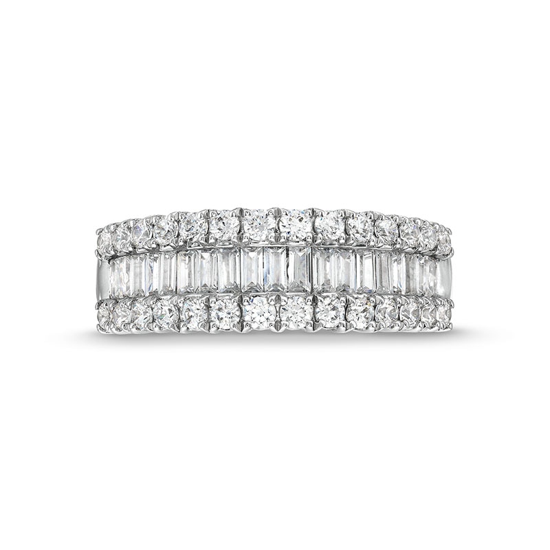 Previously Owned - 1.00 CT. T.W. Baguette and Round Diamond Triple Row Anniversary Band in 14K White Gold