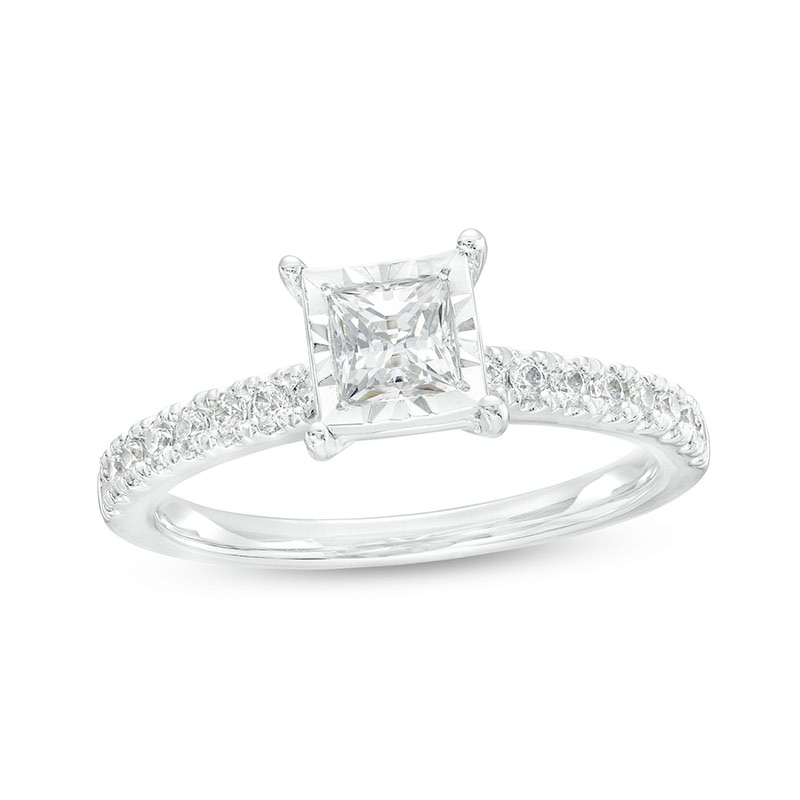 Previously Owned - 0.69 CT. T.W. Princess-Cut Diamond Engagement Ring in 10K White Gold (I/I2)