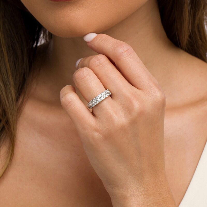 Previously Owned - 1.25 CT. T.W. Diamond Double Row Anniversary Band in 10K White Gold
