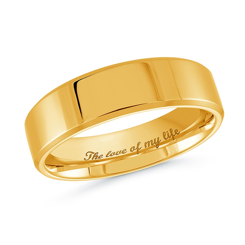 Previously Owned - 6.0mm Engravable Bevelled Edge Wedding Band in 14K Gold (1 Finish and Line)