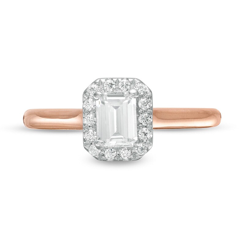 Previously Owned - 0.64 CT. T.W. Emerald-Cut Diamond Frame Engagement Ring in 14K Rose Gold