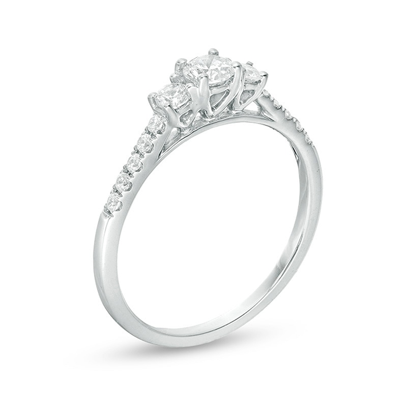 Previously Owned - 0.46 CT. T.W. Diamond Past Present Future® Engagement Ring in 10K White Gold