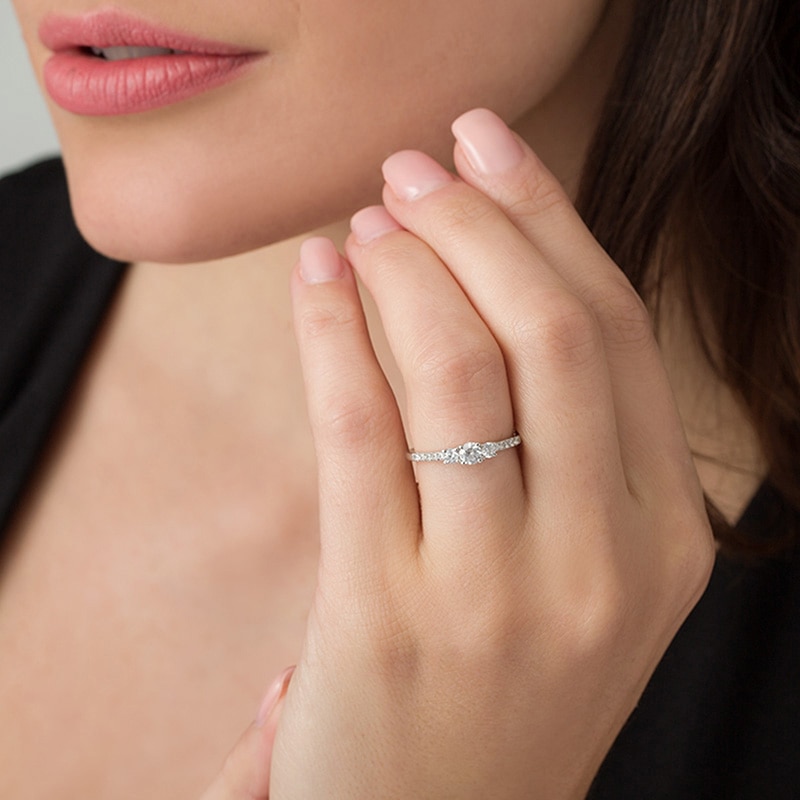 Previously Owned - 0.46 CT. T.W. Diamond Past Present Future® Engagement Ring in 10K White Gold