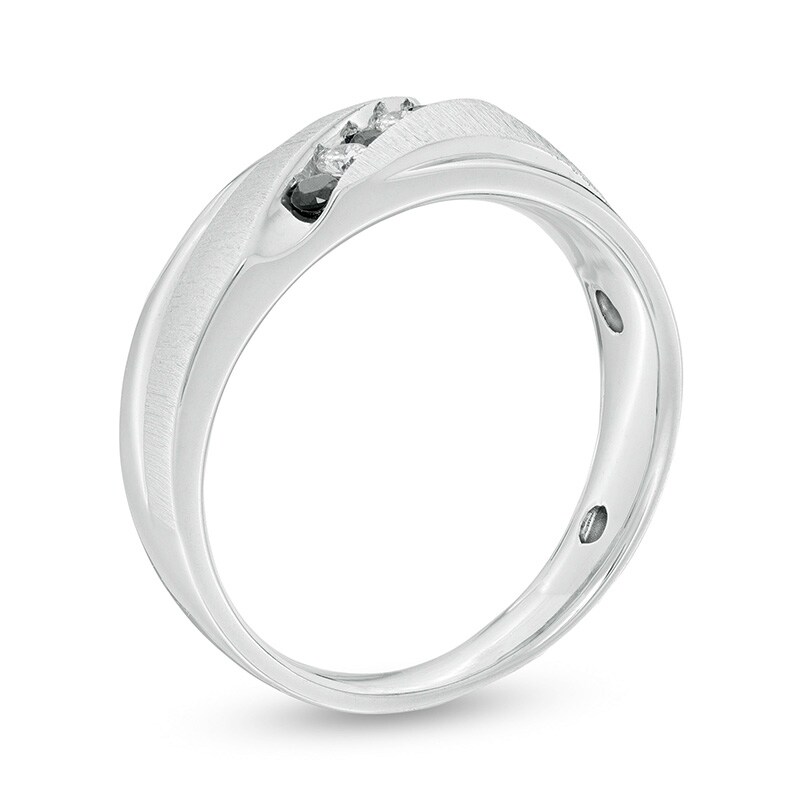 Previously Owned 0.18 CT. T.W. Black and White Diamond Slant Five Stone Anniversary Band in Sterling Silver