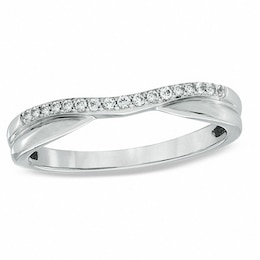 Previously Owned - 0.10 CT. T.W. Diamond Twist Contour Wedding Band in 14K White Gold Size 6