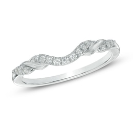 Previously Owned - 0.12 CT. T.W. Diamond Contour Wedding Band in 14K White Gold