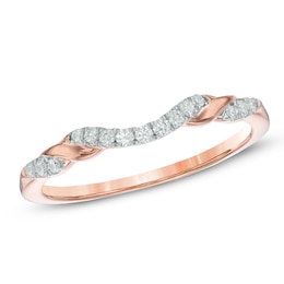 Previously Owned - 0.12 CT. T.W. Diamond Ribbon Wrapped Contour Wedding Band in 14K Rose Gold