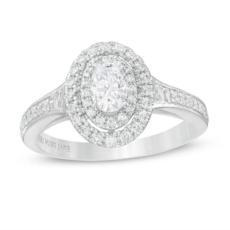 Previously Owned - Vera Wang Love Collection 0.69 CT. T.W. Diamond Double Oval Frame Engagement Ring in 14K White Gold