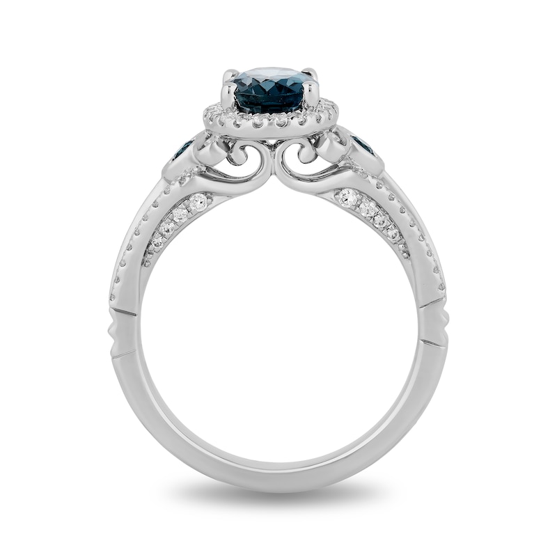 Previously Owned - Enchanted Disney Cinderella Oval London Blue Topaz and 0.29 CT. T.W. Diamond Frame Engagement Ring in 14K White Gold