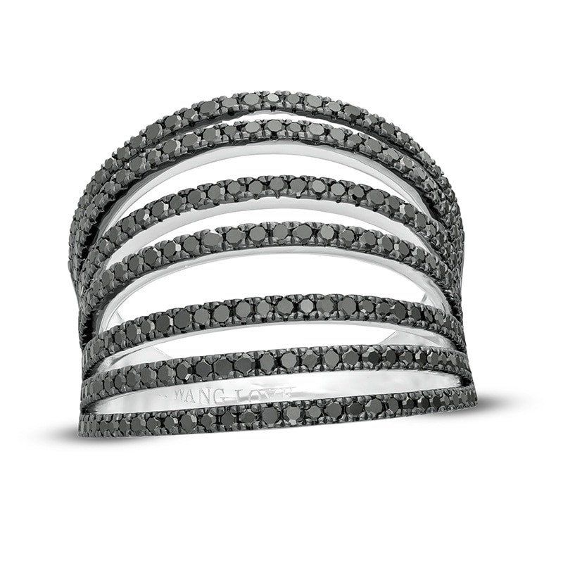 Main Image 1 of Previously Owned - Vera Wang Love Collection 0.95 CT. T.W. Black Diamond Multi-Row Ring in Sterling Silver
