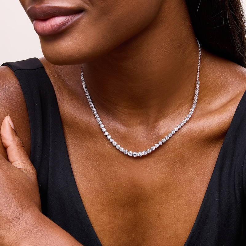 Previously Owned - 5.00 CT. T.W. Certified Lab-Grown Diamond Graduated Line Necklace in Sterling Silver (F/SI2)