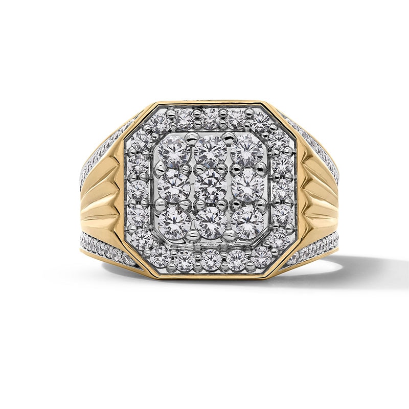 Previously Owned - 1.75 CT. T.W. Certified Lab-Grown Multi-Diamond Octagon Frame Ribbed Shank Ring in 10K Gold (F/SI2)