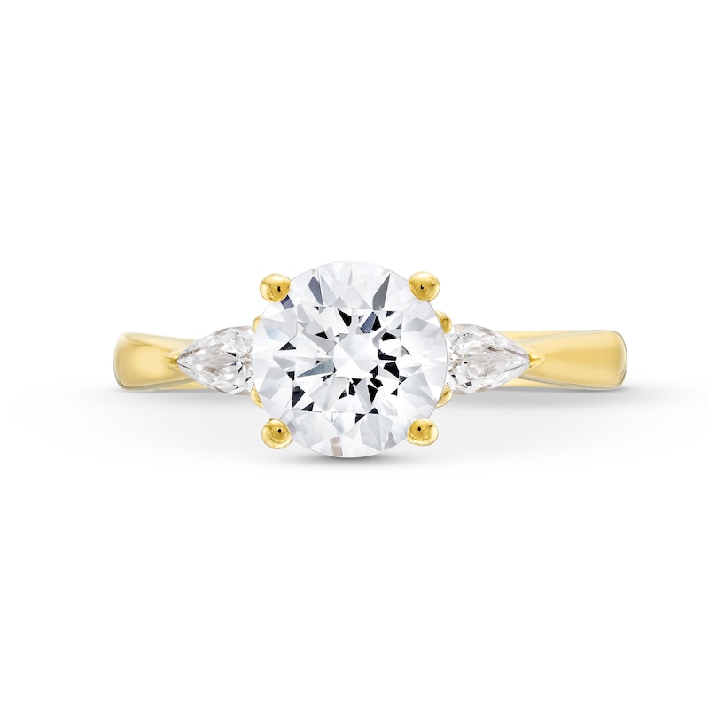 Previously Owned - 1.80 CT. T.W. Pear-Shaped and Round Certified Lab-Grown Diamond Three Stone Engagement Ring in 14K Gold (F/SI2)