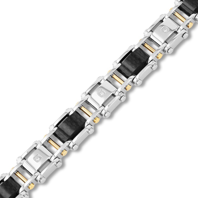Main Image 2 of 0.07 CT. T.W. Diamond and Black Carbon Fiber Link Bracelet in Two-Tone Stainless Steel - 8.75”