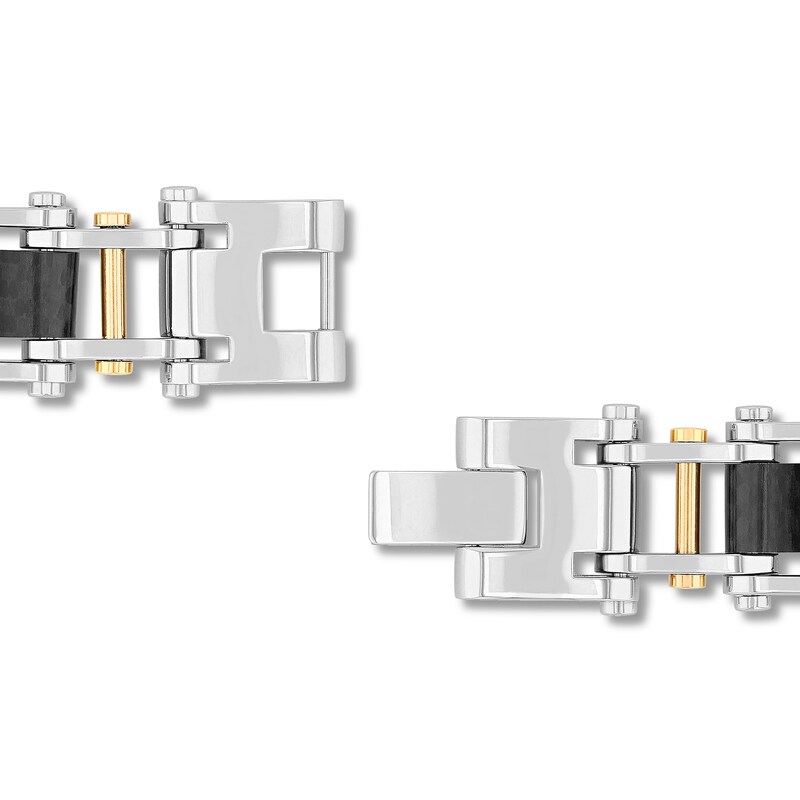 Main Image 3 of 0.07 CT. T.W. Diamond and Black Carbon Fiber Link Bracelet in Two-Tone Stainless Steel - 8.75”