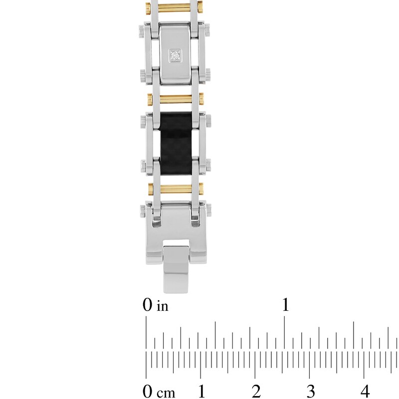 Main Image 4 of 0.07 CT. T.W. Diamond and Black Carbon Fiber Link Bracelet in Two-Tone Stainless Steel - 8.75”